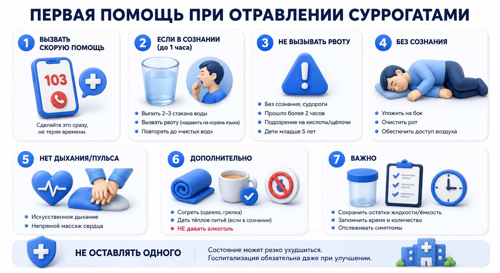 Инфографика на тему первой помощи при отравлении суррогатами алкоголя